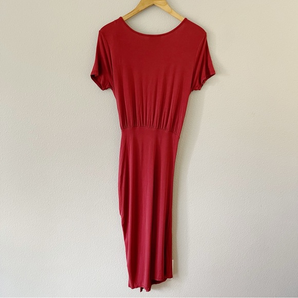 WEEK& Red Brick V-Neck Midi Pho Wrap Dress Size L - Picture 2 of 6